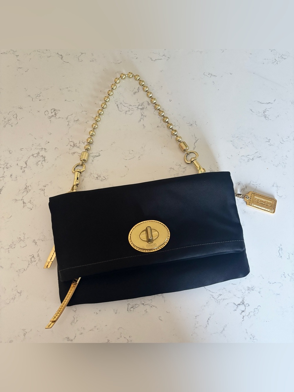 Vintage COACH Amanda Satin Fold-Over Flap Clutch Shoulder Bag Handbag 12926